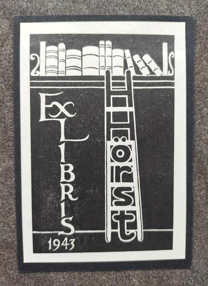 Exlibris H. Hörst (1943) (boekenplank, boeken, ladder), Antiek en Kunst, Kunst | Etsen en Gravures, Ophalen of Verzenden