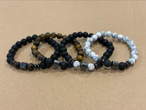 4x Stretch Armbanden – Tijgeroog & Lavasteen – Unisex, Sieraden, Tassen en Uiterlijk, Armbanden, Nieuw, Elastiek, Ophalen of Verzenden