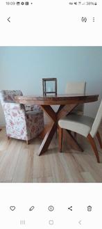 **Ronde robuuste teak eettafel Spinnepoot 120x120**, Huis en Inrichting, Tafels | Eettafels, Ophalen, Robuust, klassiek, landelijk