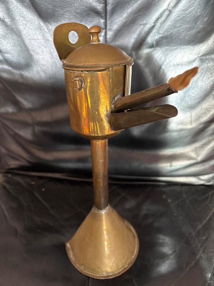 Antieke Koperen Olielamp - H 27cm, Antiek en Kunst, Antiek | Koper en Brons, Koper, Ophalen of Verzenden