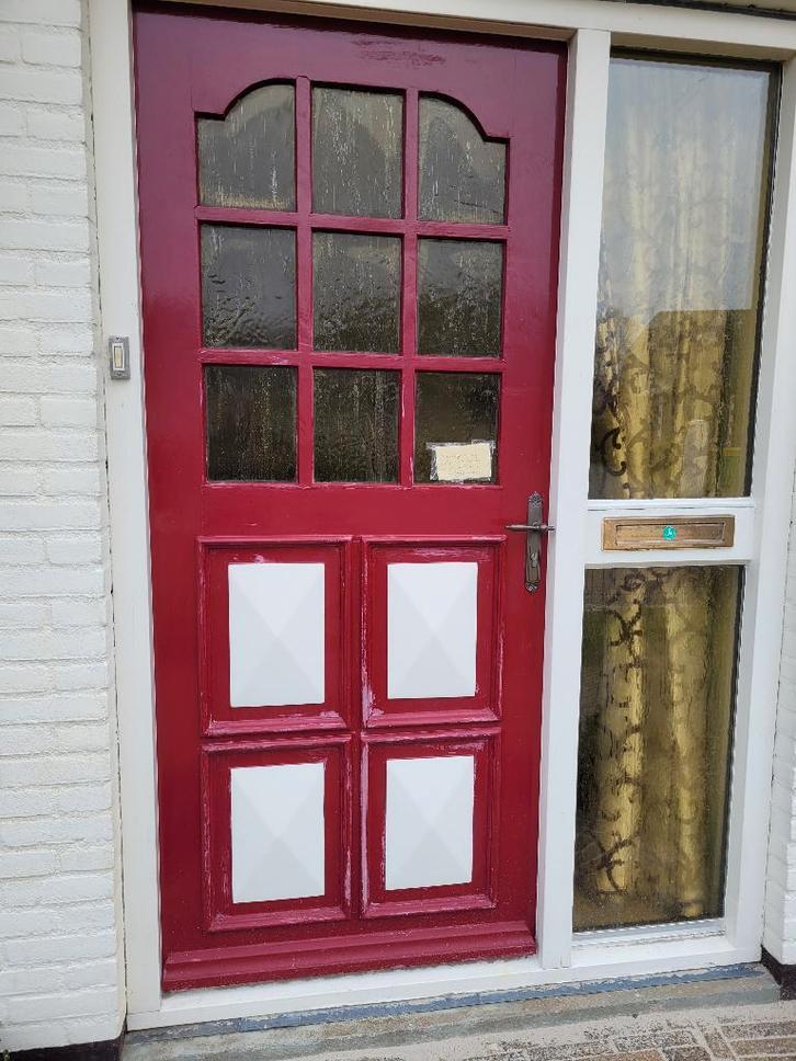 Merbau voordeur, Doe-het-zelf en Verbouw, Deuren en Horren, Gebruikt, Buitendeur, 200 tot 215 cm, 80 tot 100 cm, Glas, Hout, Ophalen