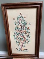 ZGAN vintage geborduurd schilderij boom met vogels, Ophalen of Verzenden
