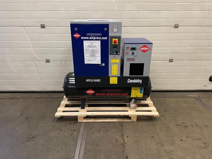 Airpress schroefcompressor APS5.5 Combi Dry actie!, Doe-het-zelf en Verbouw, Compressors, Nieuw, 10 bar of meer, 100 liter of meer