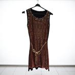 Stretchy glitter jurk rood zwart met parels S/M, Kleding | Dames, Jurken, Nieuw, Ophalen of Verzenden, Maat 36 (S), Boven de knie