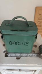 Brocante Blikje ‘chocolates’ groen, Ophalen of Verzenden