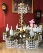 Kristallen kroonluchter / hanglamp antiek 6 kandelaars brons, Ophalen of Verzenden, Overige materialen, Antiek / klassiek