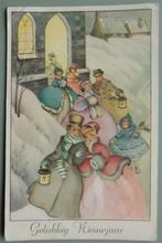 Dickens stijl 9 - mensen komen uit de kerk - kerst jaren 50, Ophalen of Verzenden, 1940 tot 1960, Gelopen, Feest(dag)