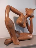 Sculptuur hout "de denker" 32cm, Antiek en Kunst, Kunst | Beelden en Houtsnijwerken, Ophalen of Verzenden