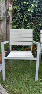 4 terrasstoelen met armleuning, grijs, Kunststof, Gebruikt, Stapelbaar, Ophalen
