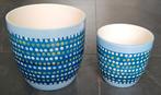 Set van 2 bloempotten blauw met stippen, Tuin en Terras, Bloempotten, Ophalen, Gebruikt, Rond, Aardewerk