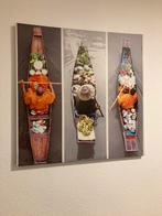 Canvas groot schilderij monnik in houten boten, Ophalen of Verzenden