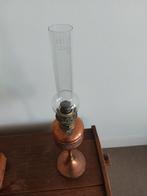 Antieke koperen olielamp met glazen kap, Ophalen of Verzenden