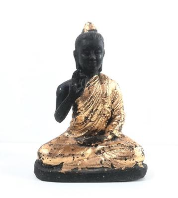 Buddha Beeldje Zwart/Goud Gegoten Brons - 10 cm hoog beschikbaar voor biedingen