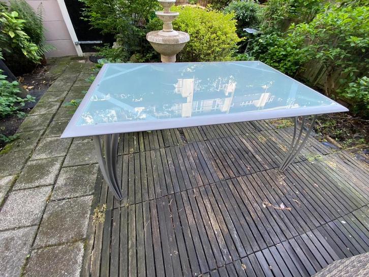 Glazen tuintafel, Tuin en Terras, Tuintafels, Gebruikt, Rechthoekig, Aluminium, Ophalen