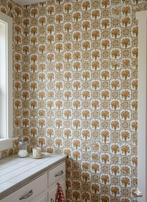 14249 vintage bloemen behang retro american kitchen swiet, Ophalen of Verzenden, Groen