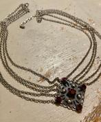 Vintage zilverkl rode strass ketting collier Costume jewelry, Overige materialen, Met strass, Ophalen of Verzenden, Zo goed als nieuw