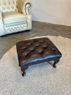 Bruine chesterfield voetenbank poef hoeker voetenbankje, 2871SK, Klassieke, Leer, Ophalen of Verzenden