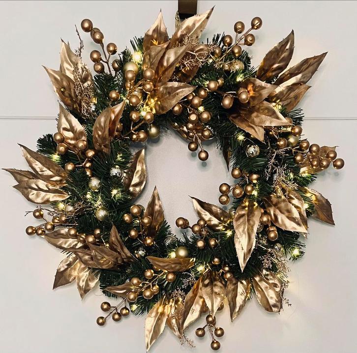 Prachtige rustieke gouden kerstkrans. (40cm), Huis en Inrichting, Woonaccessoires | Kransen, Nieuw, Ophalen of Verzenden