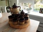 Leuk oud retro theeservies op houten dienblad. Boomschijf., Ophalen of Verzenden, Zo goed als nieuw