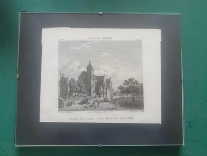 Gravure Jan v d Heyden Une ville de Hollande 1780, Antiek en Kunst, Kunst | Etsen en Gravures, Ophalen