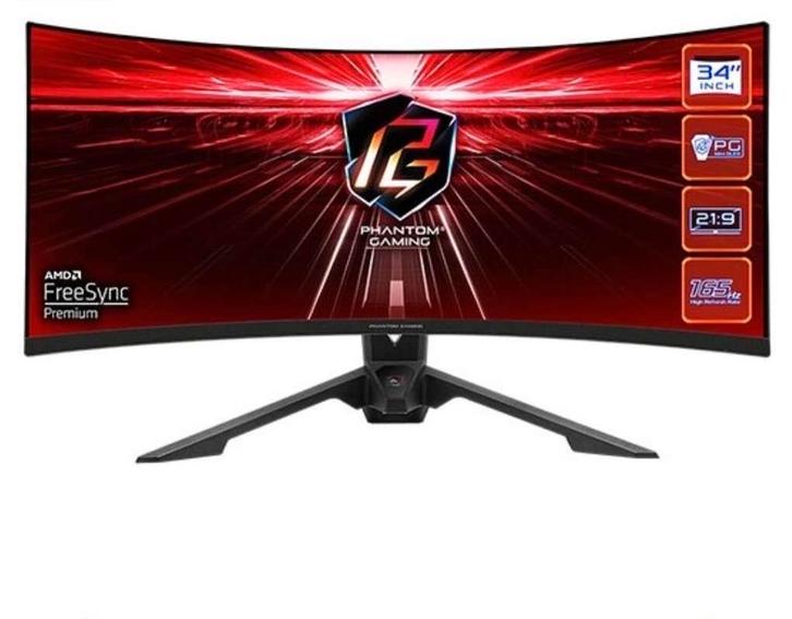 ASRock Phantom Gaming 34" WQHD 165Hz Curved Monitor, Computers en Software, Monitoren, Nieuw, 151 t/m 200 Hz, DisplayPort, Gaming