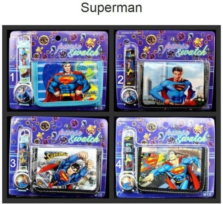 Leuke Kadoset SUPERMAN (portemonnee + horloge ) € 9,95 p/st, Sieraden, Tassen en Uiterlijk, Horloges | Kinderen, Nieuw, Jongen of Meisje