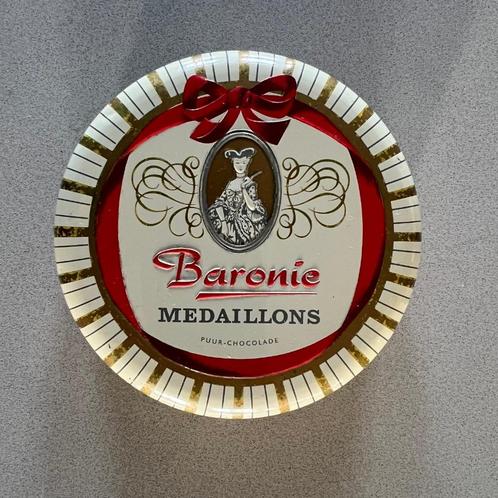 Rond blik Baronie Medaillons Puur Chocolade Holland vintage, Verzamelen, Blikken, Gebruikt, Overige, Overige merken, Ophalen