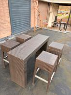 Barkrukken set met tafel - Wicker look, Ophalen, Gebruikt, Rechthoekig, Wicker