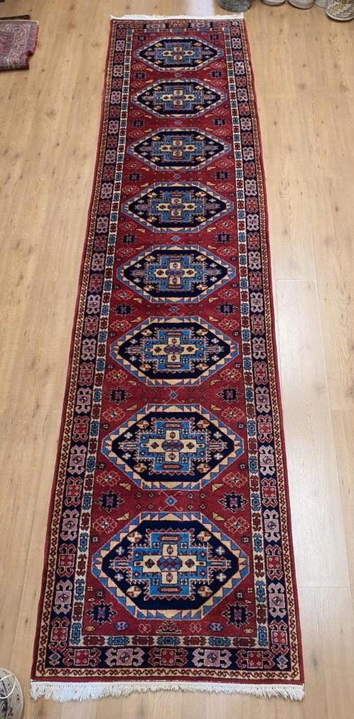 Vintage handgeknoopt perzisch tapijt loper kazak 400x90, Huis en Inrichting, Stoffering | Tapijten en Kleden, Gebruikt, 50 tot 100 cm