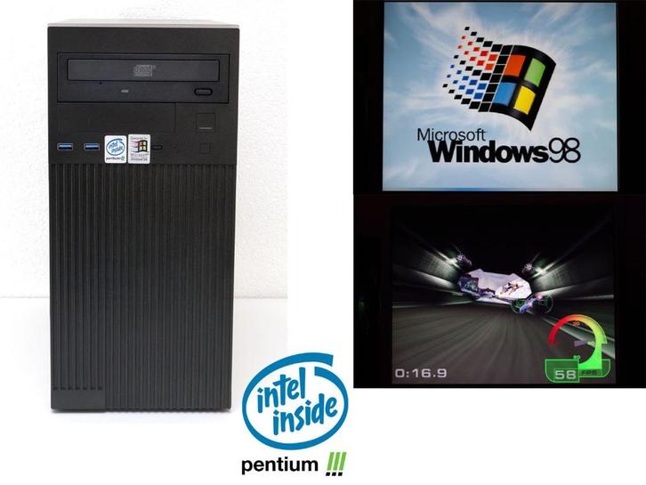 Intel Pentium III Windows 98 retro game pc, Computers en Software, Vintage Computers, Verzenden