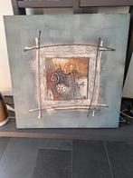 schilderij op canvas 100x100 industriële look grijs goud, Ophalen of Verzenden