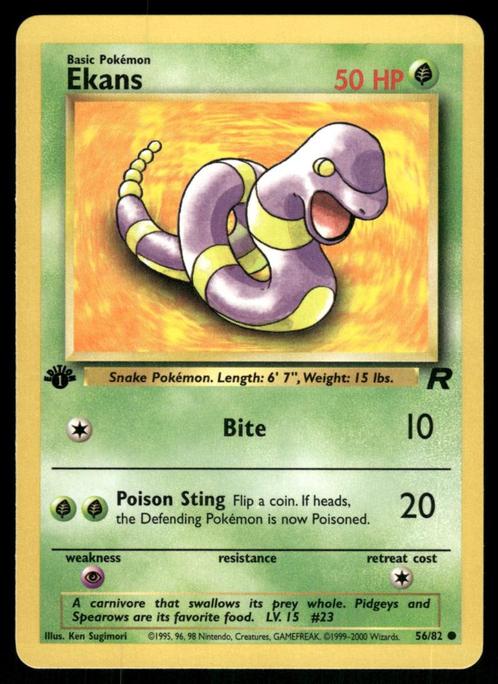 Ekans 56/82 - Team Rocket (1st edition), Hobby en Vrije tijd, Verzamelkaartspellen | Pokémon, Gebruikt, Losse kaart, Verzenden