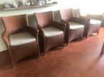 Lloyd Loom stoelen - 4 stuks met kussens, Huis en Inrichting, Stoelen, Ophalen, Gebruikt, Bruin, Riet of Rotan