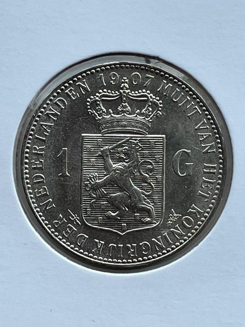Wilhelmina zilveren gulden 1907, Postzegels en Munten, Munten | Nederland, Ophalen of Verzenden