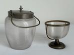 Antieke draadglas bewaarpot & beker (beschadigd), Ophalen