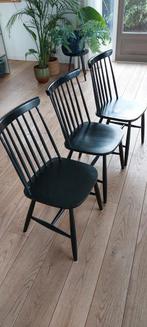 3 Retro Spijlenstoelen - Doe een Bod!, Ophalen, Gebruikt, Drie, Zwart