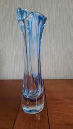 vaas glas met blauwe strepen verboeket niet gesigneerd, Ophalen of Verzenden