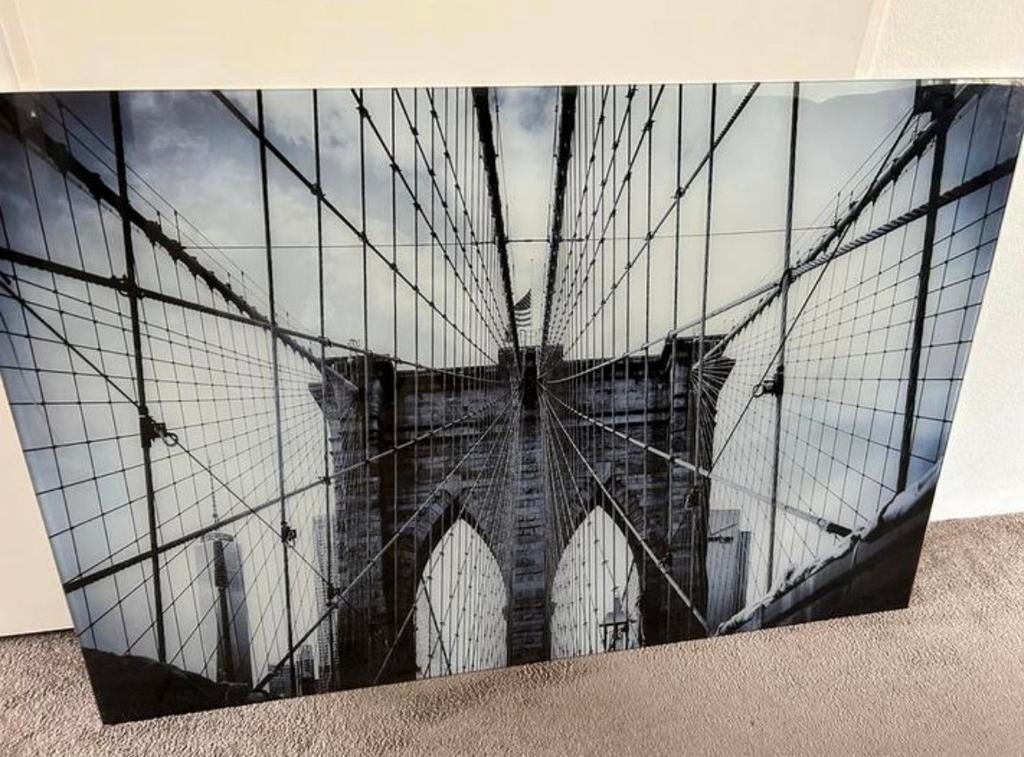 IKEA Glas Brooklyn Bridge 120x80 cm wanddecoratie, Ophalen of Verzenden, 100 tot 125 cm, 75 cm of meer, Print