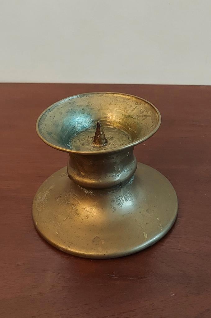 Vintage massief messing kandelaar, Antiek en Kunst, Antiek | Kandelaars, Koper of Brons, Ophalen of Verzenden