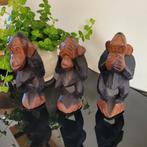 3 houten aapjes horen,zien en zwijgen, Verzamelen, Beelden en Beeldjes, Ophalen of Verzenden, Zo goed als nieuw, Dier