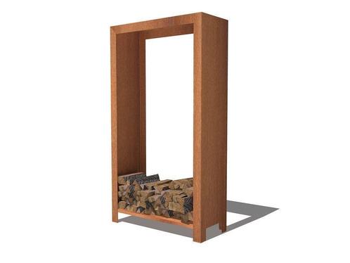 Houtopslag staand cortenstaal B100cm x D40cm. x H180cm., Tuin en Terras, Haardhout, Blokken, Overige houtsoorten, Minder dan 3 m³