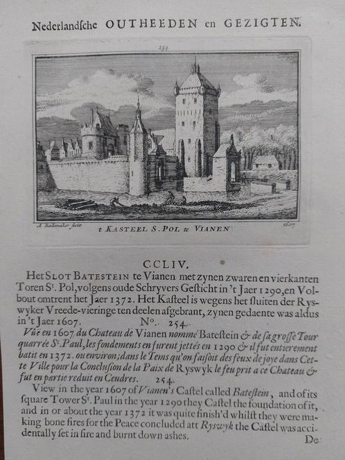 254 / Kasteel S. Pol Vianen Gravure A. Rademaker 1e druk, Antiek en Kunst, Kunst | Etsen en Gravures, Ophalen of Verzenden