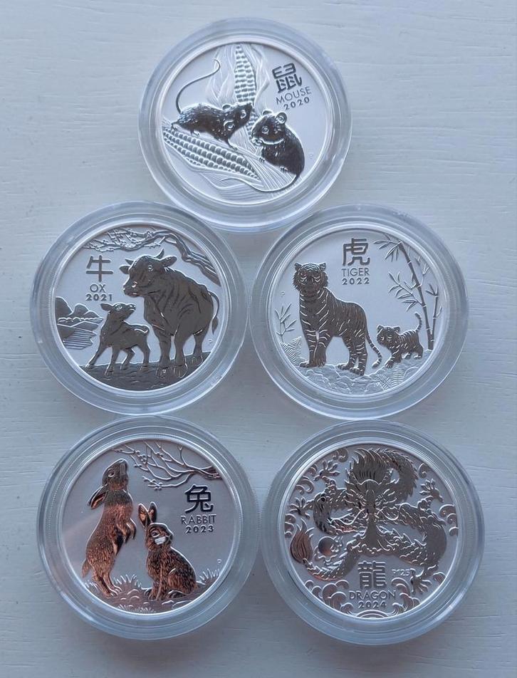Zilveren 2 oz Lunar 3 munten., Postzegels en Munten, Munten | Oceanië, Losse munt, Zilver, Ophalen of Verzenden