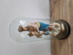 Antieke glazen stolp met houten plateau..maria, Ophalen, Gebruikt