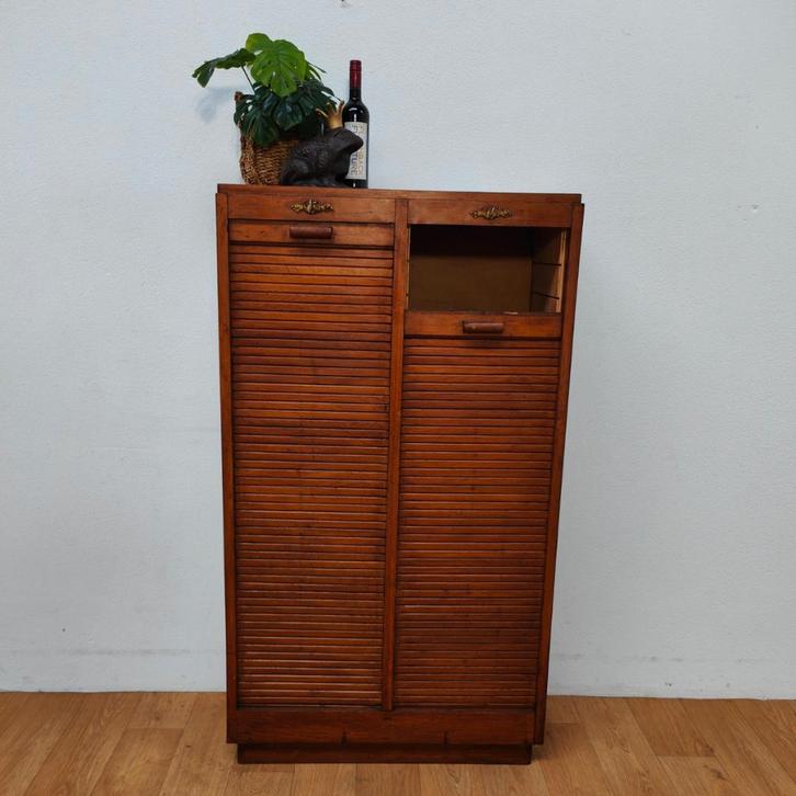 Vintage rolluikkast, archiefkast roldeurkast eikenhout, Huis en Inrichting, Kasten | Roldeurkasten en Archiefkasten, Gebruikt