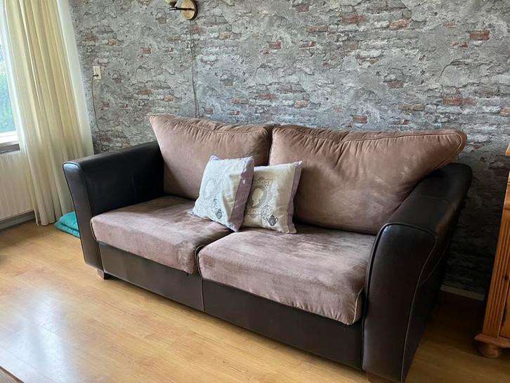 2x bank bruin, Huis en Inrichting, Banken | Bankstellen, Gebruikt, Rechte bank, Driepersoons, 150 tot 200 cm, Minder dan 75 cm