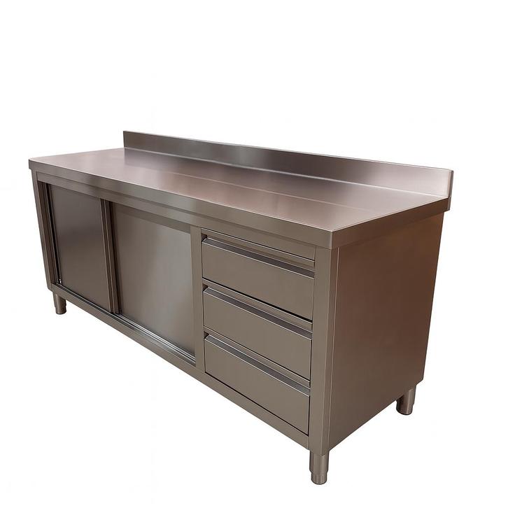 Nieuw RVS werkkast met 3 lades & achterwand - 200x60cm, Huis en Inrichting, Keuken | Keukenbenodigdheden, Nieuw, Ophalen of Verzenden