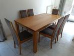 eettafel massief eiken afm.180/100 cm en 6 stoelen, Huis en Inrichting, Ophalen, Gebruikt, 100 tot 150 cm, Eikenhout