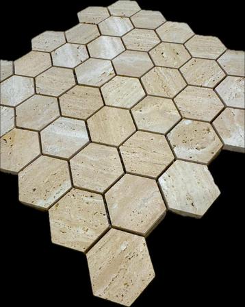 Mozaiék Travertin  Hexagon 48x48mm op matje 300x300x10mm beschikbaar voor biedingen