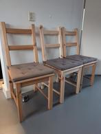 3 houten stoelen met stoelkussens, Ophalen, Zo goed als nieuw